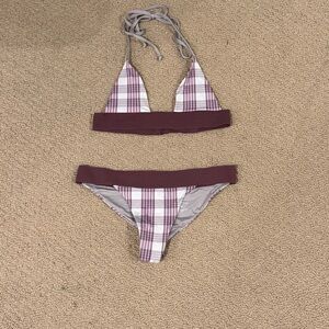 Frankie's Bikinis Plaid and Burgundy Bikini